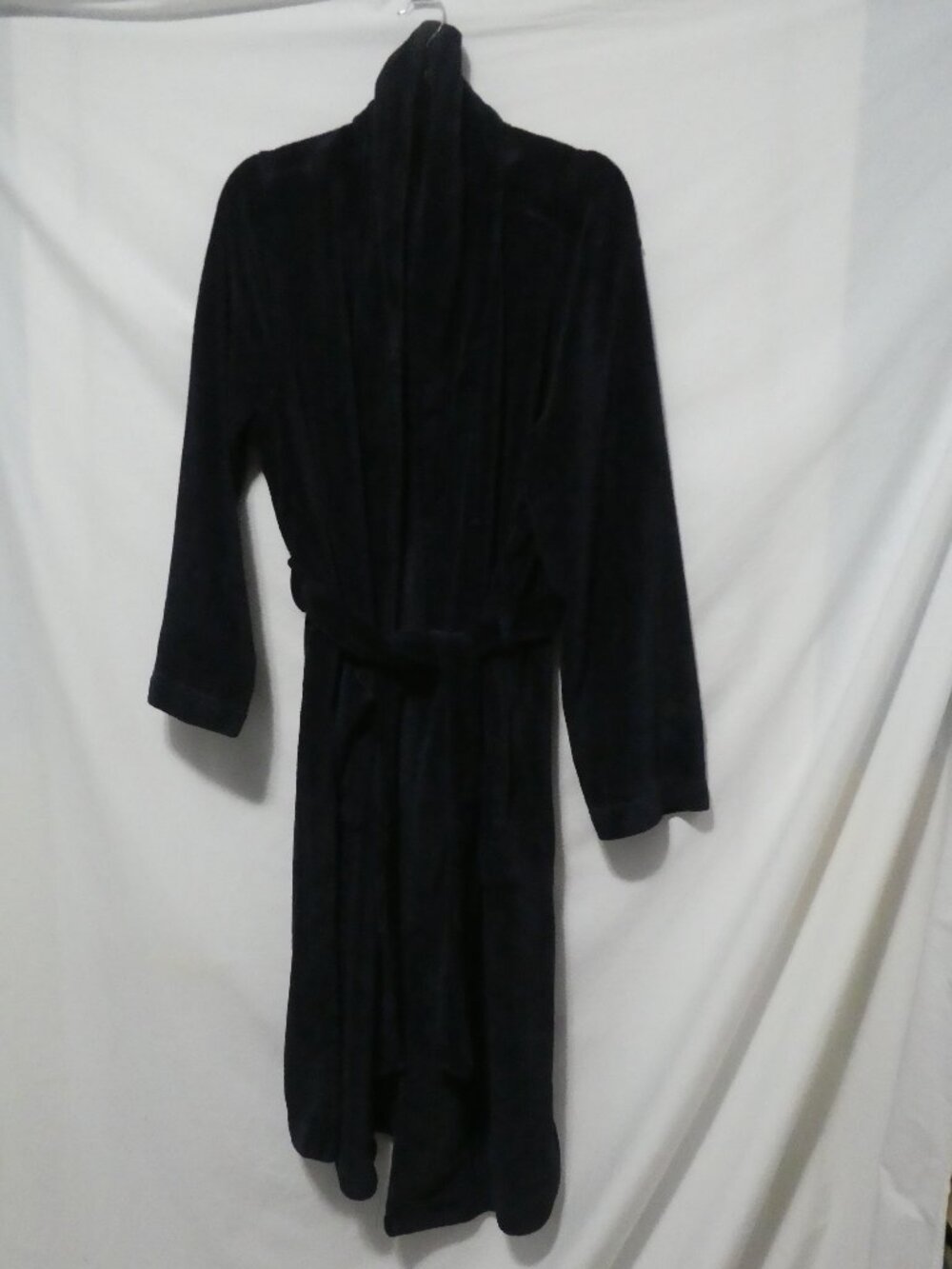 TOMMY HILFIGER Navy Blue Plush Fleece Belted Bathrobe Housecoat PTP 25" measured